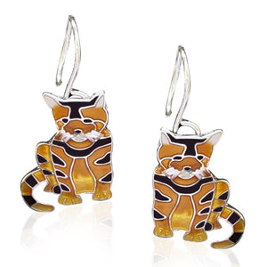 Tabby Cat earrings with Enamels & Silver plating