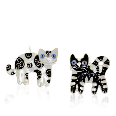Cat Friends Sterling Silver plated hook Earrings with Enamels