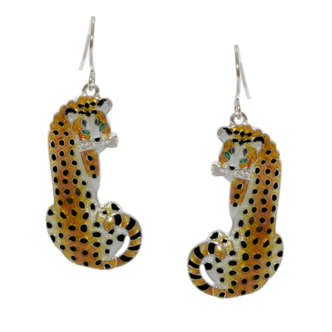 Cheetah Sterling Silver plated hook Earrings with Enamels
