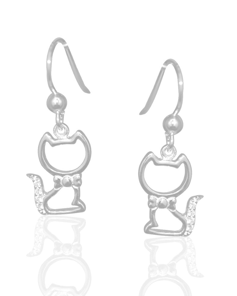 Cats Dangle Earrings with Cubic Zirconia & Sterling Silver
