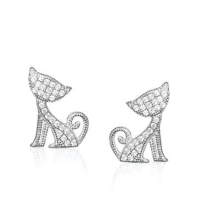 Cat Sterling Silver Earrings with Cubic Zirconia