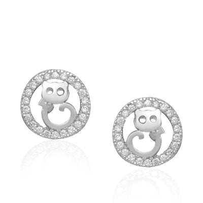 Cat Sterling Silver push-back Earrings with Cubic Zirconia