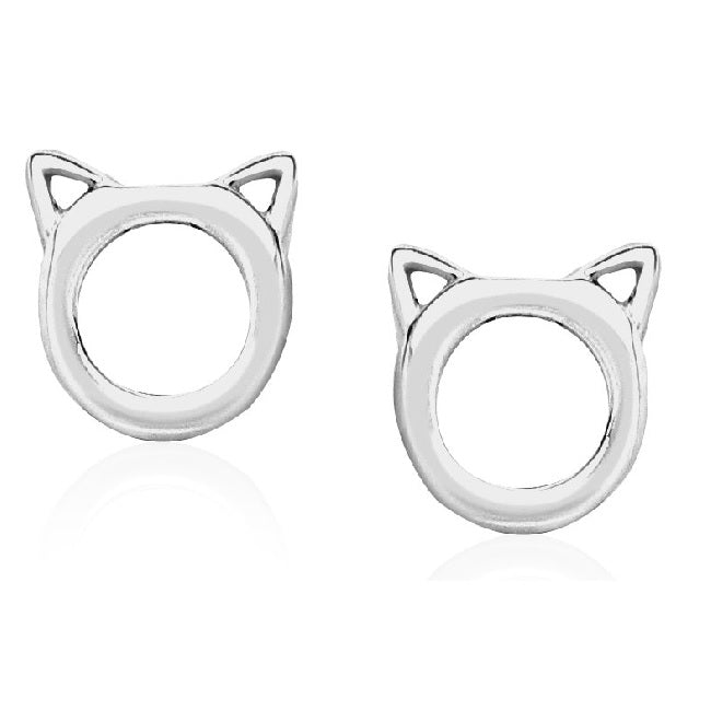 Cat with Pointy Ears stud Earrings in Sterling Silver