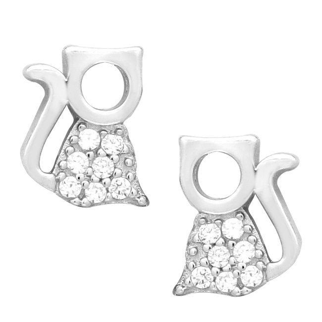 Cat Sterling Silver push-back Earrings with Cubic Zirconia