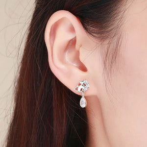 Cat & Paw Sterling Silver Asymmetrical Earrings with Cubic Zirconia