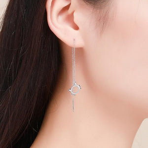Cat & Paw Sterling Silver Asymmetrical threader Earrings with Cubic Zirconia