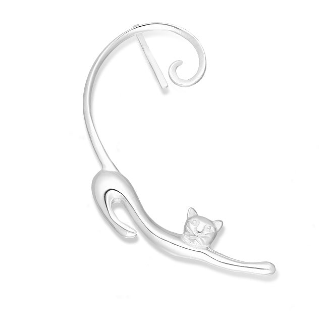 Cat stretching ear Cuff in Sterling Silver