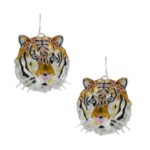 Tiger Head Sterling Silver plated hook Earrings with Enamels