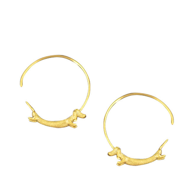 Dachshund Sterling Silver hoop Earrings with 18k Gold Overlay
