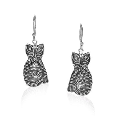 Cat Sterling Silver hook Earrings with Marcasite