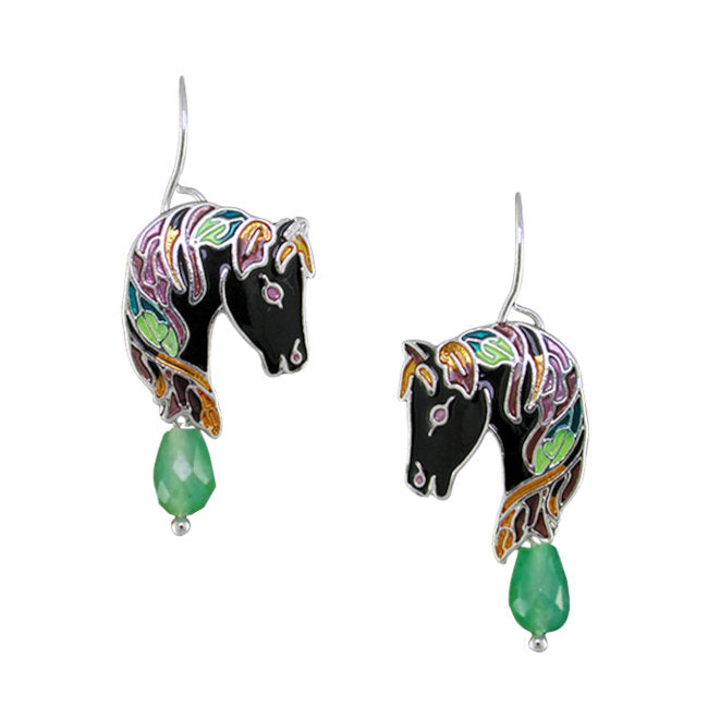 Horse Sterling Silver plated hook Earrings with Jade & Enamels