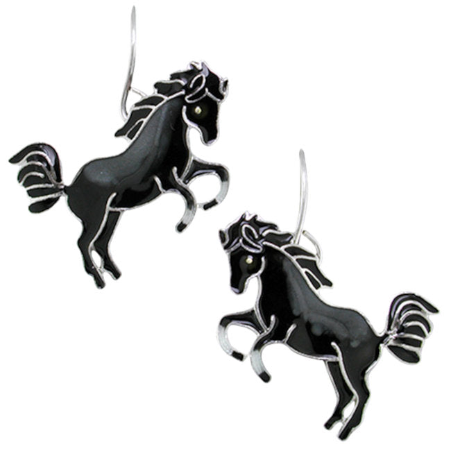 Black Horse Sterling Silver plated hook Earrings with Enamels