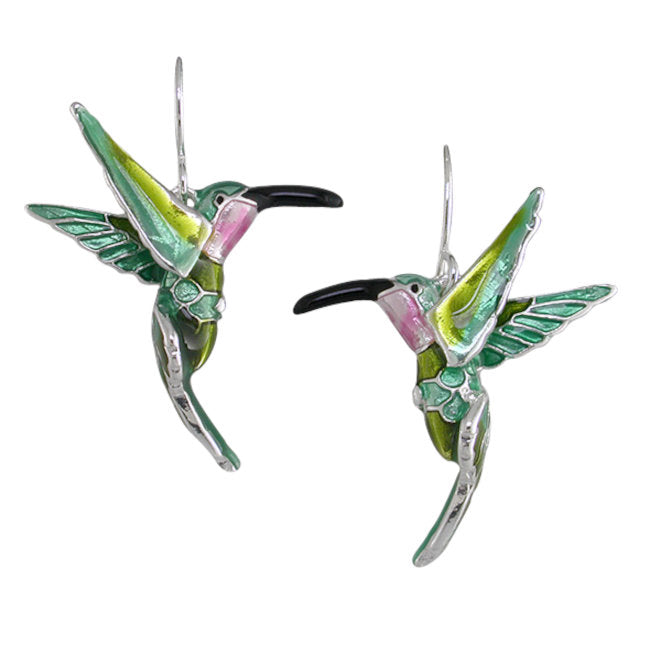 Hummingbird Sterling Silver plated hook Earrings with Enamels