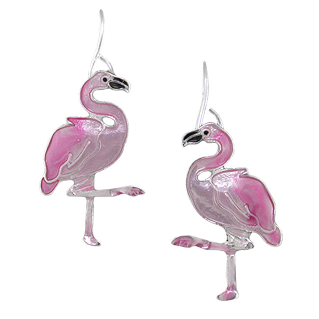 Flamingo Caribbean Sterling Silver plated hook Earrings with Enamels
