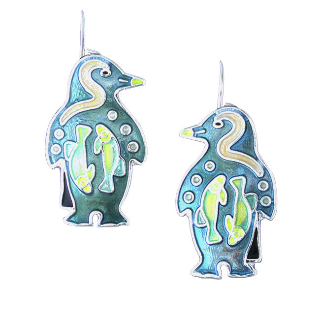 Penguin Montage Sterling Silver plated hook Earrings with Enamels