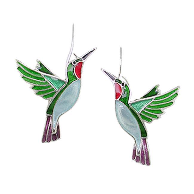 Hummingbird Sterling Silver plated hook Earrings with Enamels