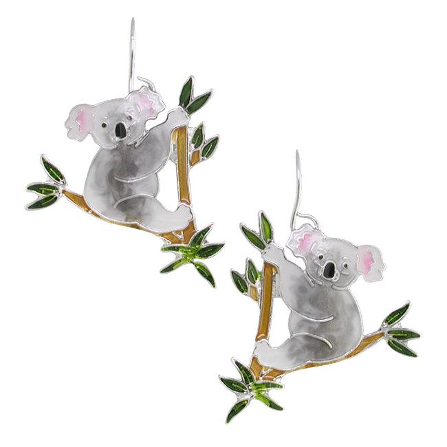 Koala Sterling Silver plated hook Earrings with Enamels