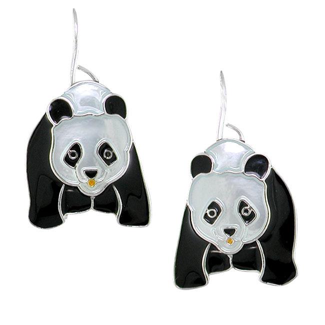Panda Sterling Silver plated hook Earrings with Enamels
