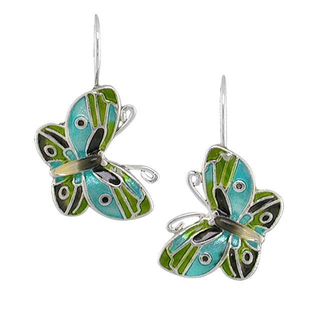 Butterfly Sterling Silver plated hook Earrings with Enamels
