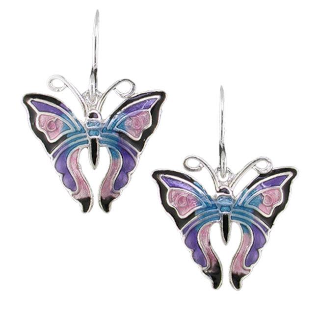 Butterfly Sterling Silver plated hook Earrings with Enamels