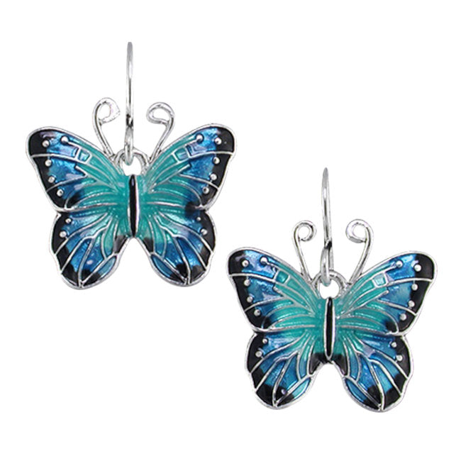 Butterfly Blue Morpho Sterling Silver plated hook Earrings with Enamels