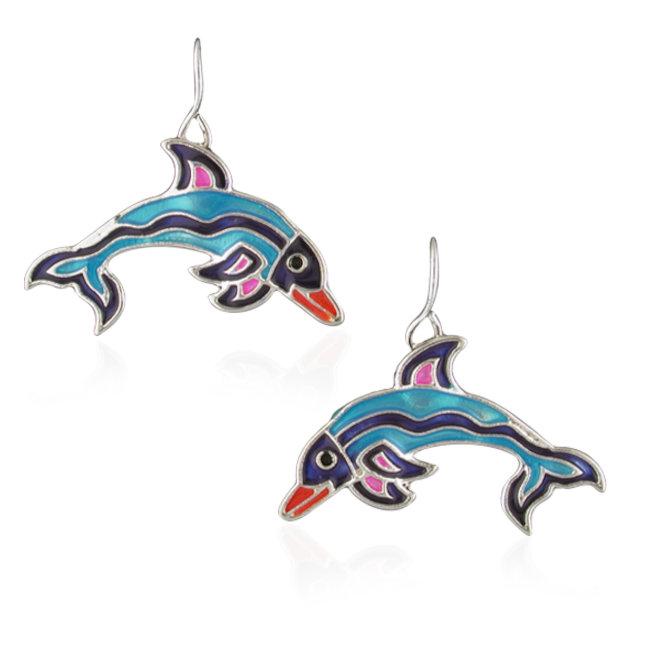 Dolphin Sterling Silver plated hook Earrings with Enamels