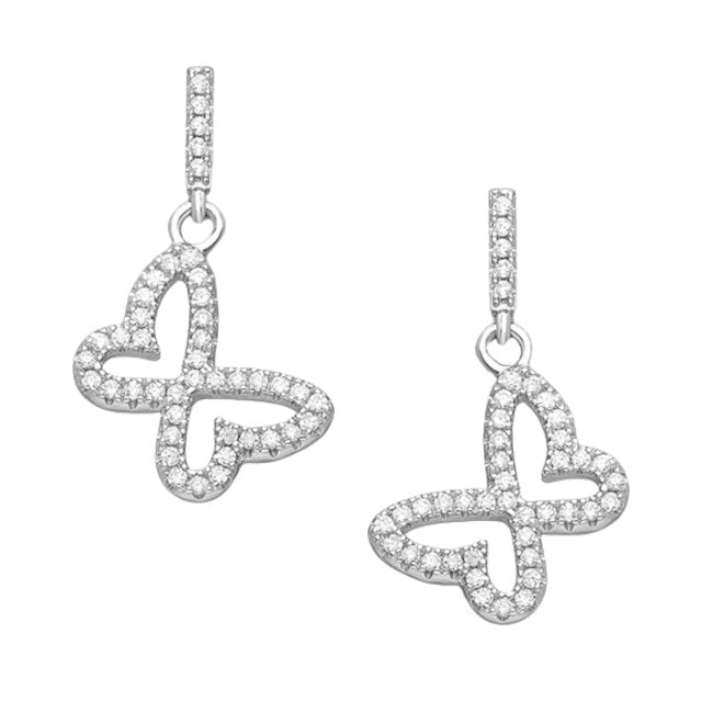 Butterfly Sterling Silver with Cubic Zirconia dangle Earrings 
