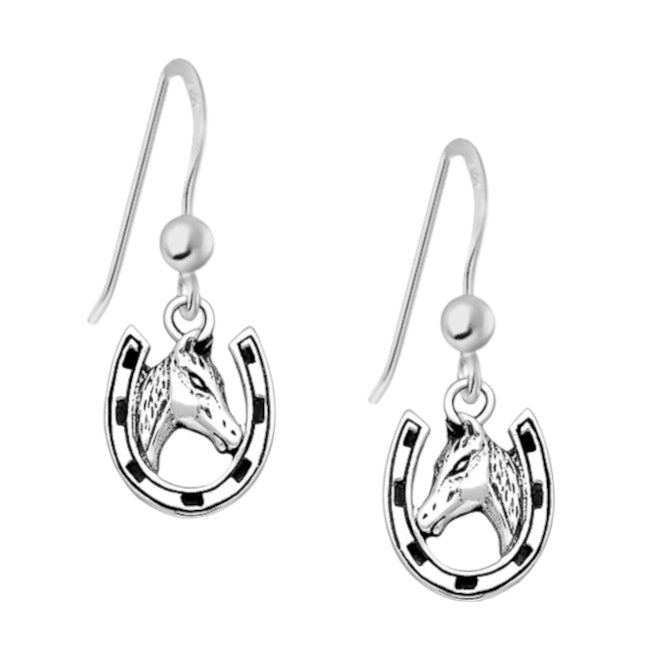 Horse & Horseshoe hook Earrings in Sterling Silver