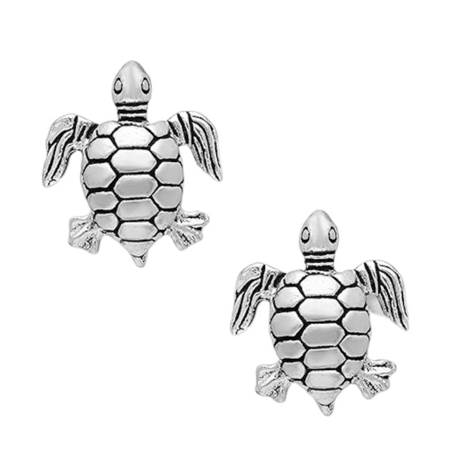 Turtle Sterling Silver stud Earrings with Oxidised Accents