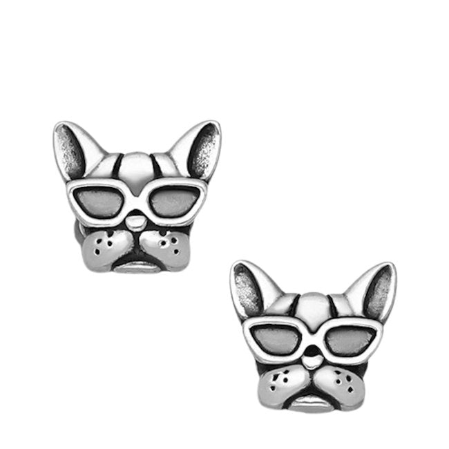 Boxer Dog in Shades Sterling Silver Earrings