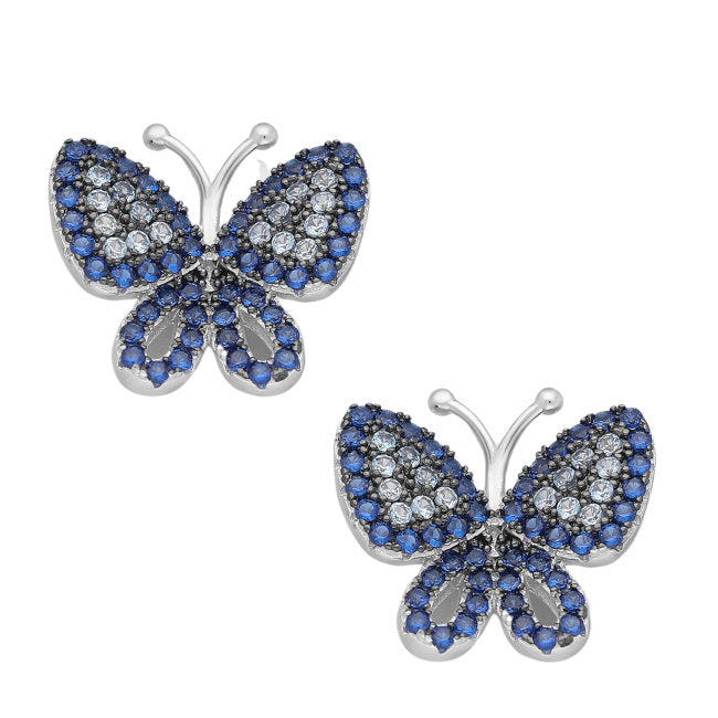 Butterfly Sterling Silver Earrings with Blue Cubic Zirconia