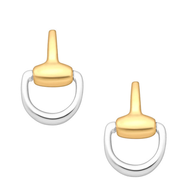 Horse Snaffle bit Sterling Silver push-back Earrings with 18kt Gold Accents