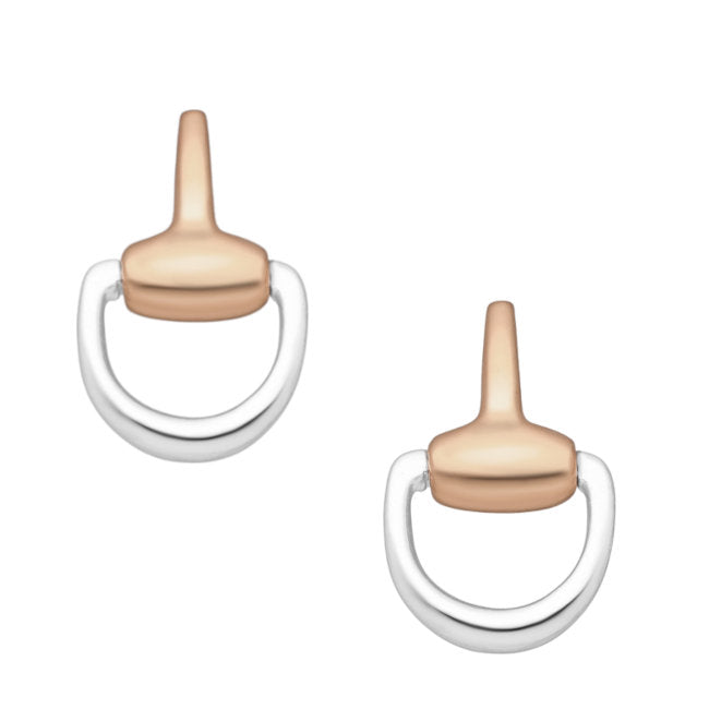 Horse Snaffle bit Sterling Silver push-back Earrings with Pink Gold