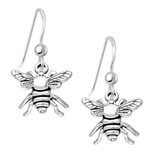 Bee Sterling Silver hook Earrings with Oxidised Accents
