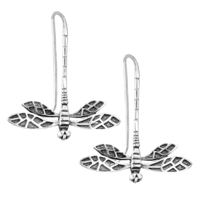 Dragonfly Sterling Silver hook Earrings with Oxidised Accents