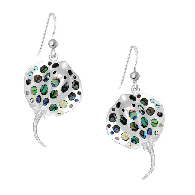 Stingray Sterling Silver hook Earrings with Abalone Shell