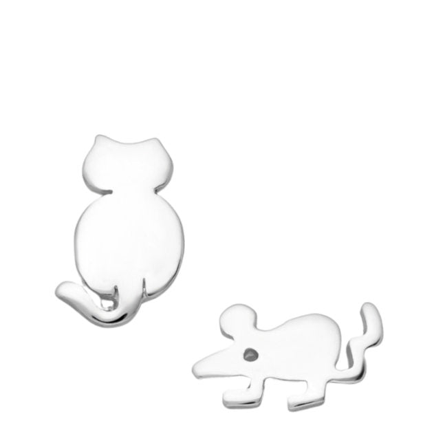 Cat & Mouse Sterling Silver Asymmetrical Earrings
