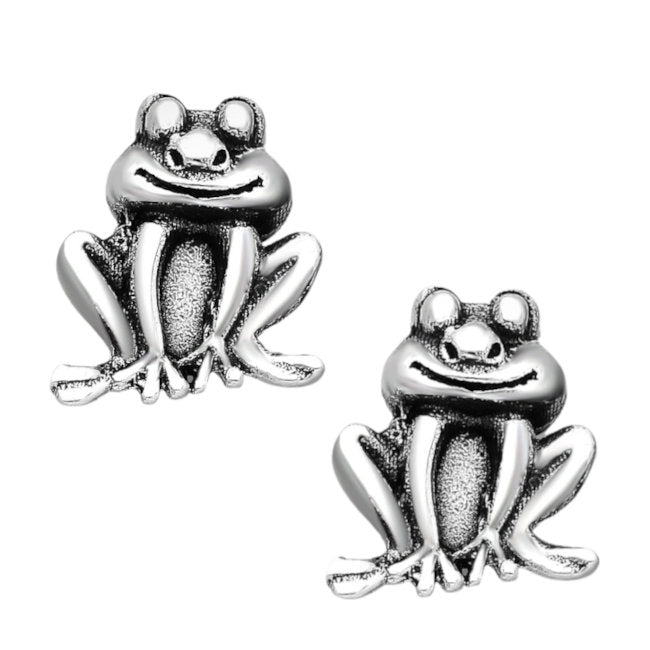 Frog Sterling Silver push-back Earrings with Oxidised Accents
