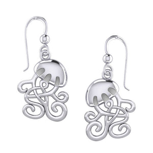 Jellyfish Sterling Silver hook Earrings with Celtic Knotwork Tentacles