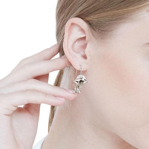 Jellyfish Sterling Silver hook Earrings modelled
