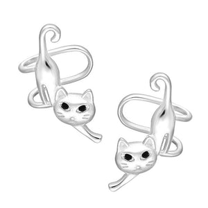 Cat Sterling Silver Ear Cuffs with Cubic Zirconia
