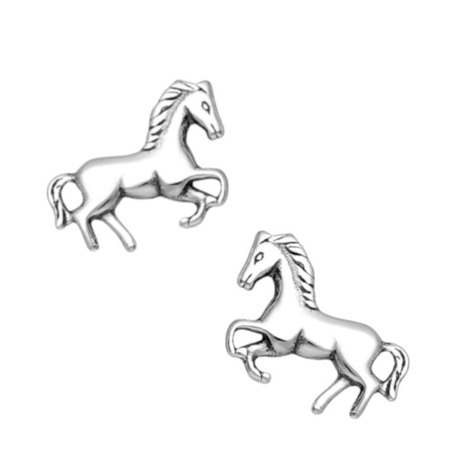 Horse Sterling Silver Push-Back Earrings with Oxidised Accents