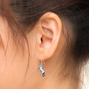 Horse hook Earrings in Sterling Silver modelled
