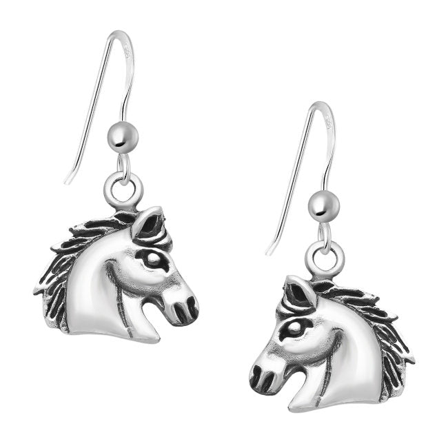 Horse Head Sterling Silver hook Earrings with Oxidised Accents