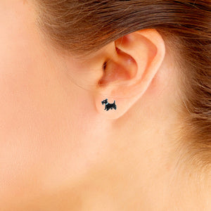 Scottish Terrier Sterling Silver plated stud Earrings with Enamels modelled
