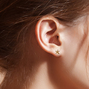 Fish & Starfish Asymmetrical Sterling Silver plated push-back Earrings with Enamels stud Earrings with Enamels modelled