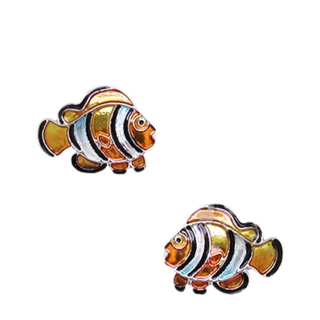 Clownfish Sterling Silver plated push-back Earrings with Enamels