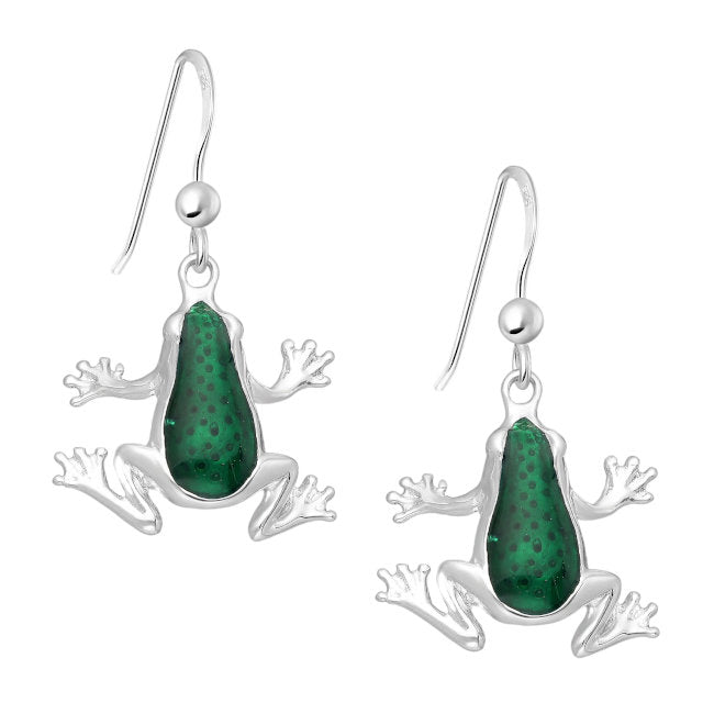 Frog Green Enamels & Sterling Silver dangle Earrings