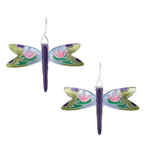 Dragonfly Sterling Silver plated hook Earrings with Enamels