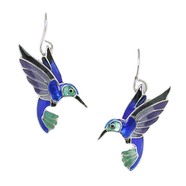 Hummingbird Sterling Silver plated hook Earrings with Enamels